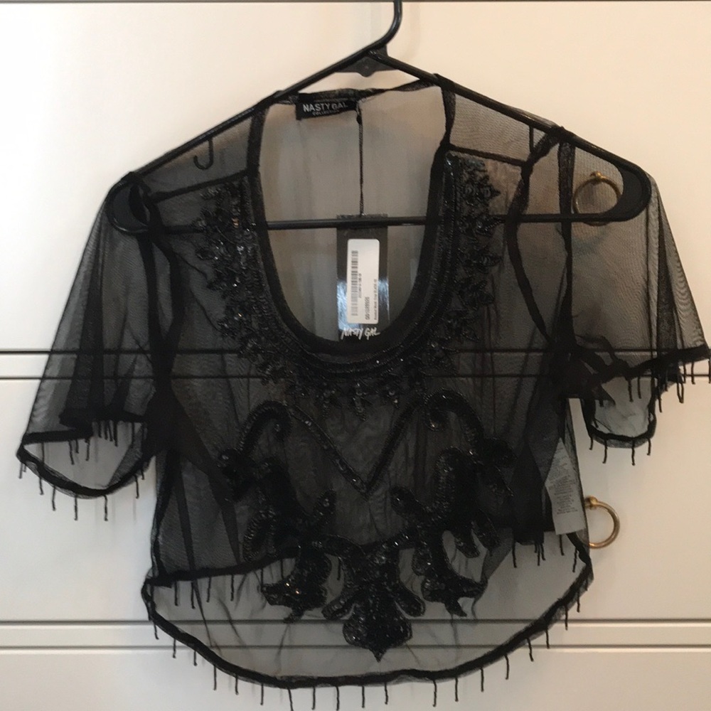 Sheer beaded and sequin crop top